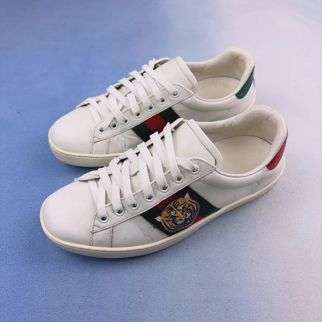 90新 GUCCI/古驰 39.5码/Ace系列 虎头刺绣低帮时尚休闲板鞋/无盒