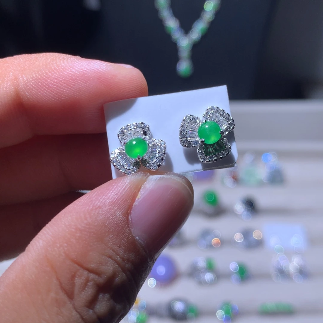翡翠银S925镶嵌耳饰35