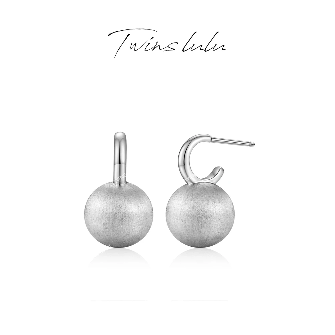 TWINS LULU流光风秋上新个性素款冷淡风手工拉丝圆球耳环TSL2163