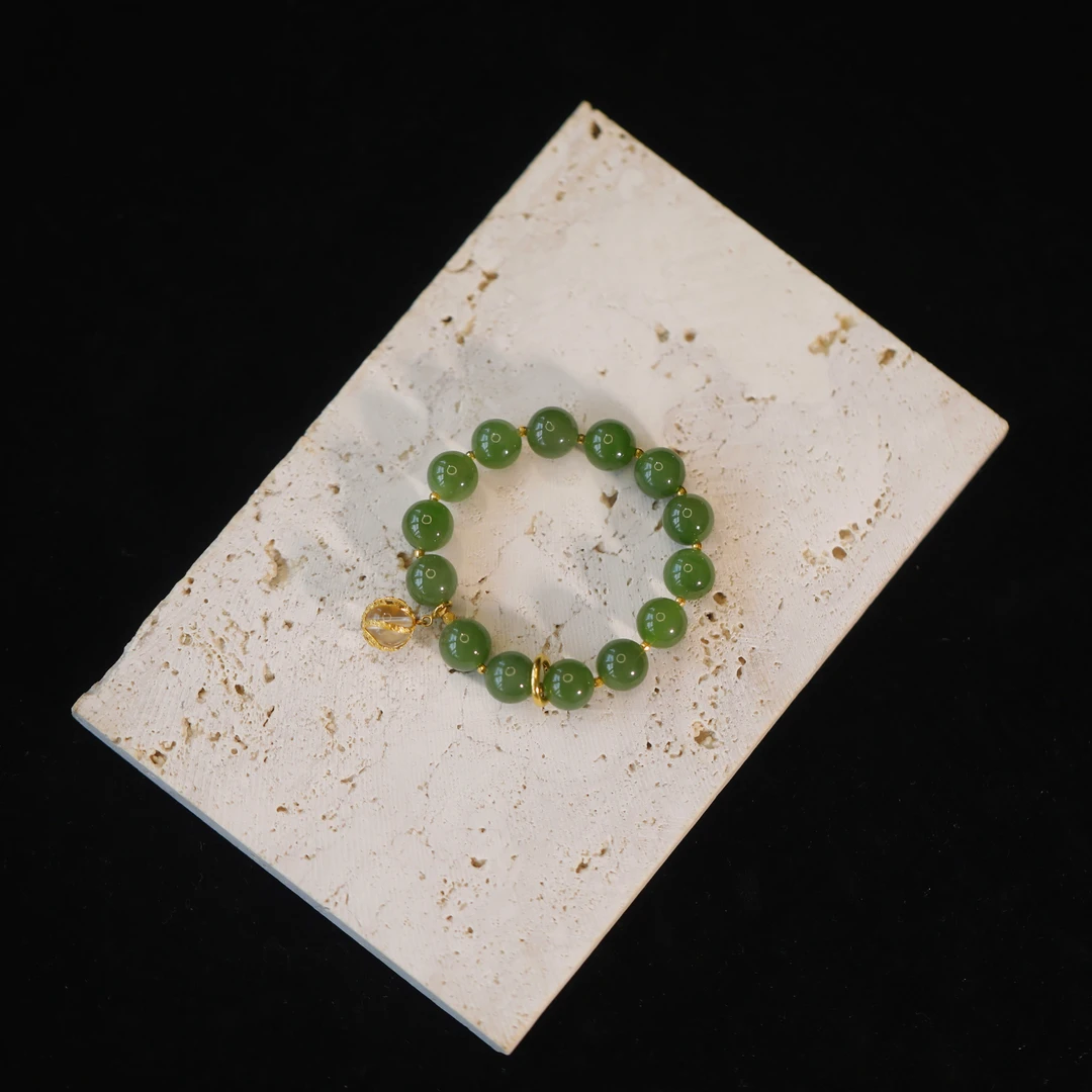 麦麦【琴摇】天然和田玉碧玉+白水晶+18K  手串 多样性发一