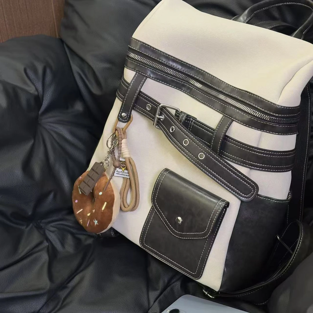 双肩包通勤休闲百搭大容量纯色小众风拼色双肩背女旅行双肩背包