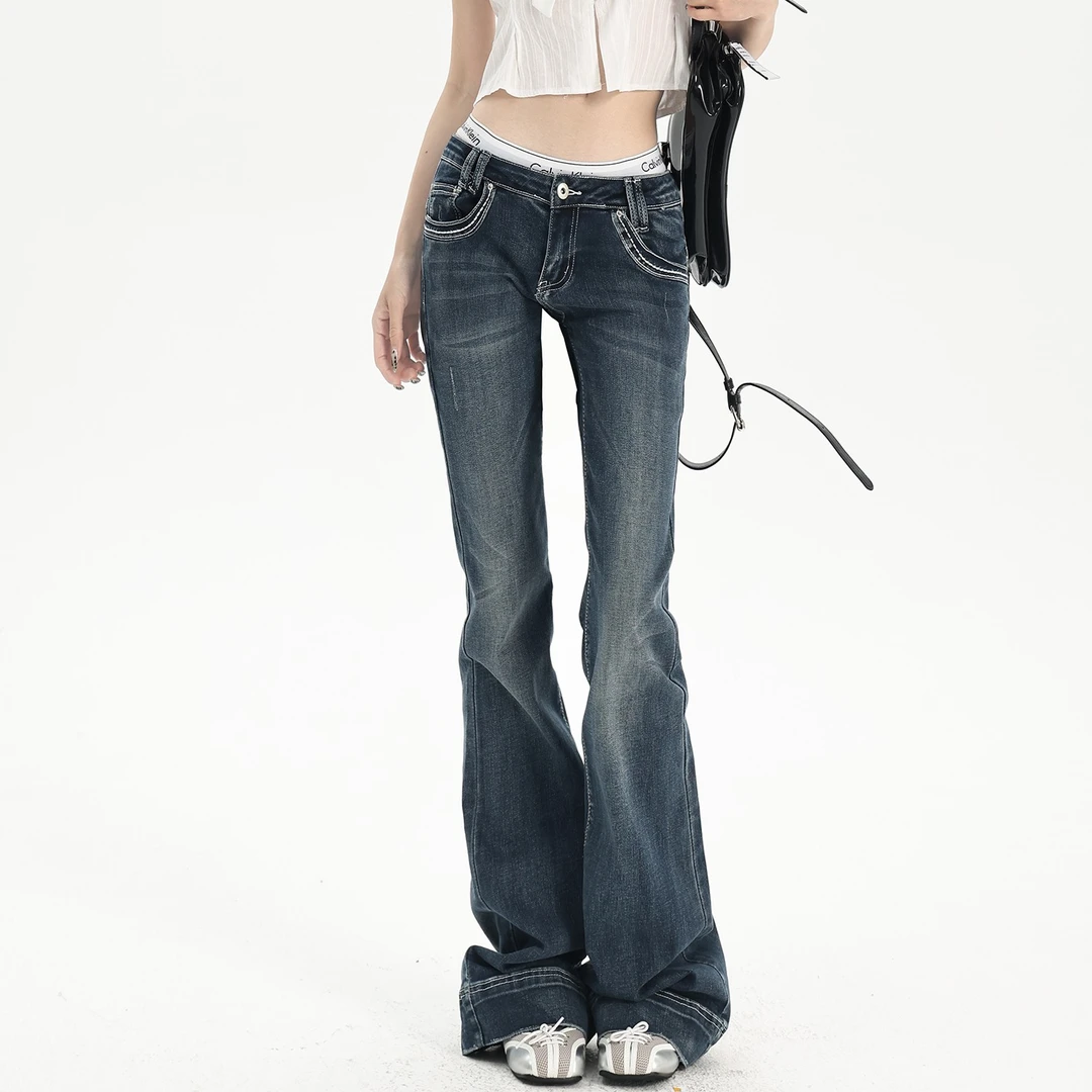 VONSRMAN美式水洗设计感低腰牛仔裤早秋修身甜美女装禅意仙气飘飘