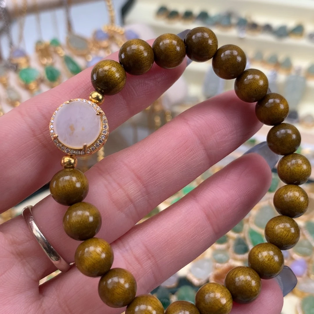 翡翠银S925镶嵌颈饰圆牌