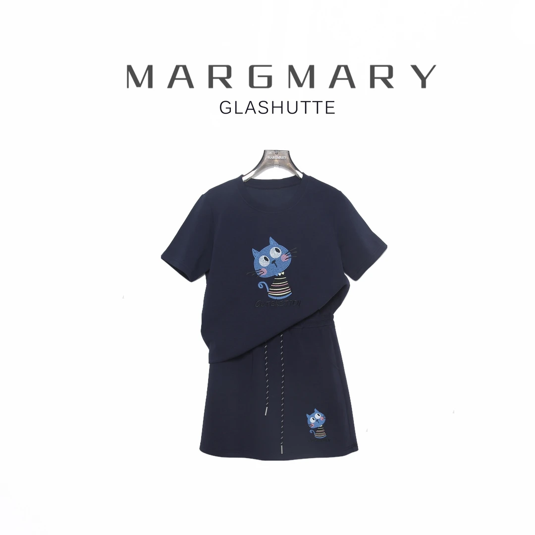 2025夏季设计师新款休闲时尚百搭潮流舒适轻奢刺绣可爱小猫套裙