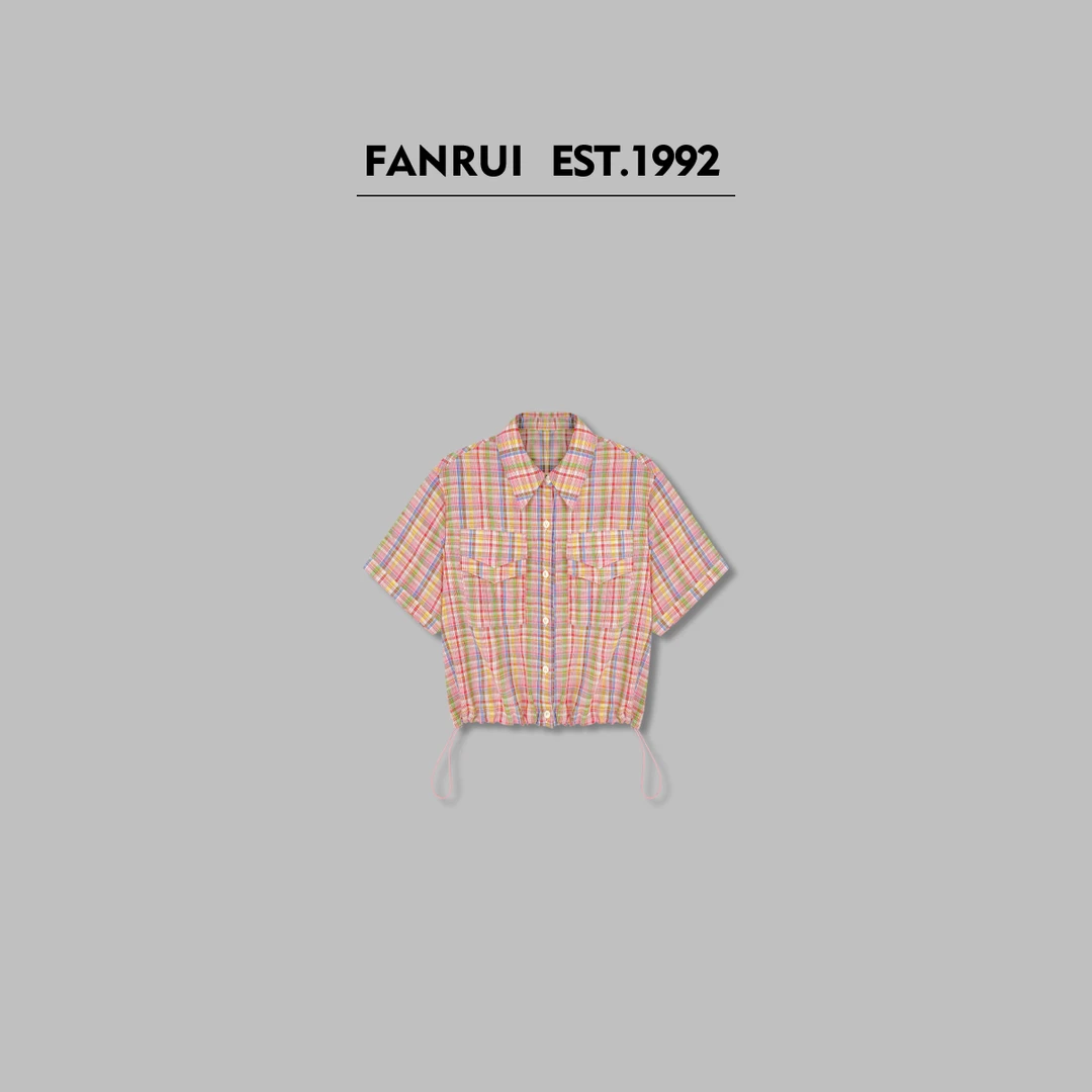 FANRUI/泛芮「彩虹布丁」夏季沙滩度假抽绳设计感短袖衬衫女B15835