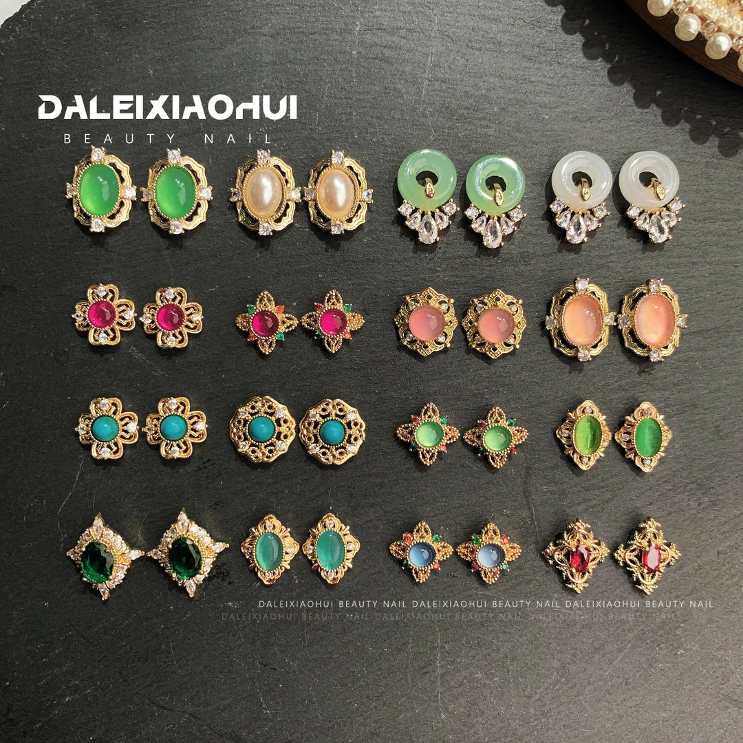 美甲饰品 新款复古宫廷风金属镶钻锆石珍珠高保色指甲装饰品987