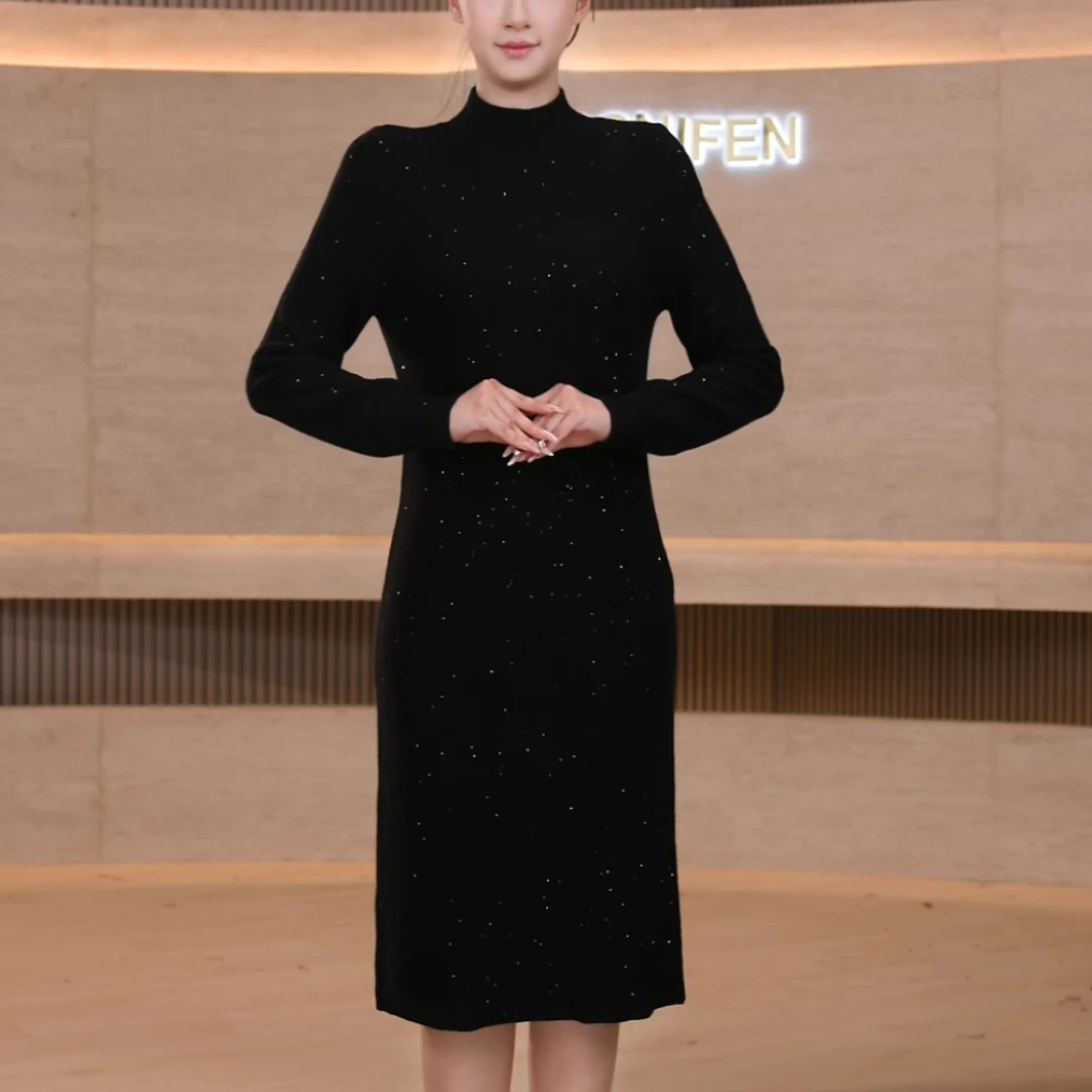 【香妮芬】MKH006秋冬时尚气质羊毛针织连衣裙2025秋季新款中长裙