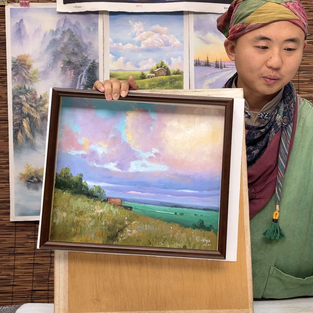 油画行路人小院绘画作品竞拍