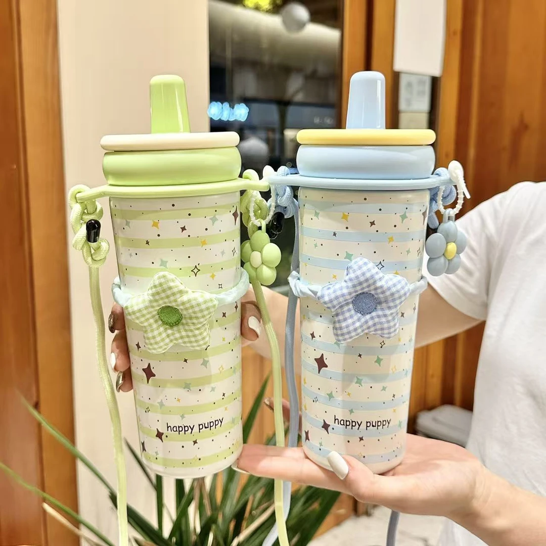 保温杯大容量便携水杯带提绳可背吸管冰霸杯车载汽车杯子byl