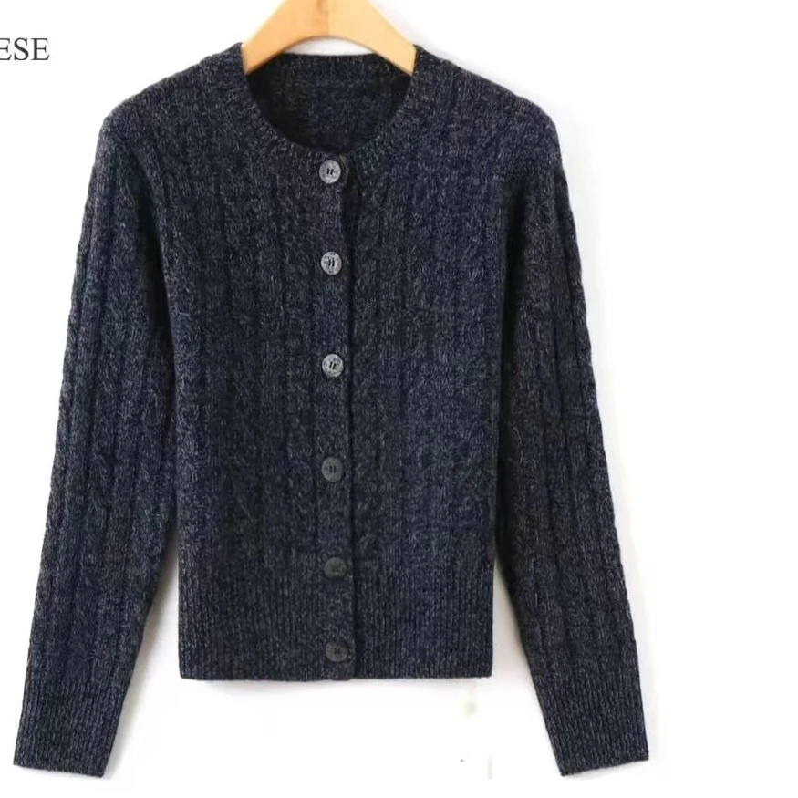 3复古时尚女毛衣长袖毛针织衫针织镂空牛仔针织开衫秋冬