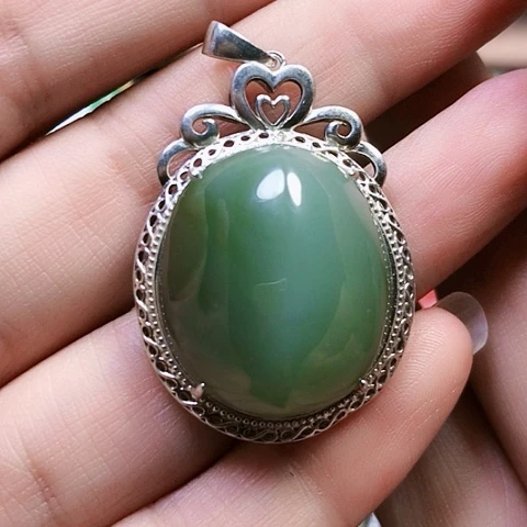 和田玉银S925镶嵌挂件