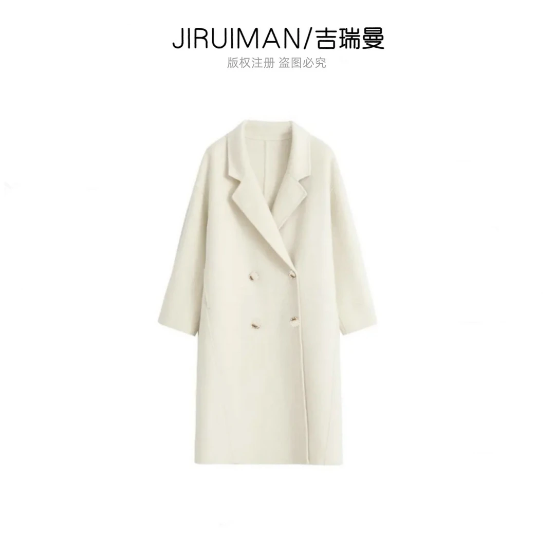 JIRUIMAN/吉瑞曼新款西装领休闲宽松中长款双面呢外套S011