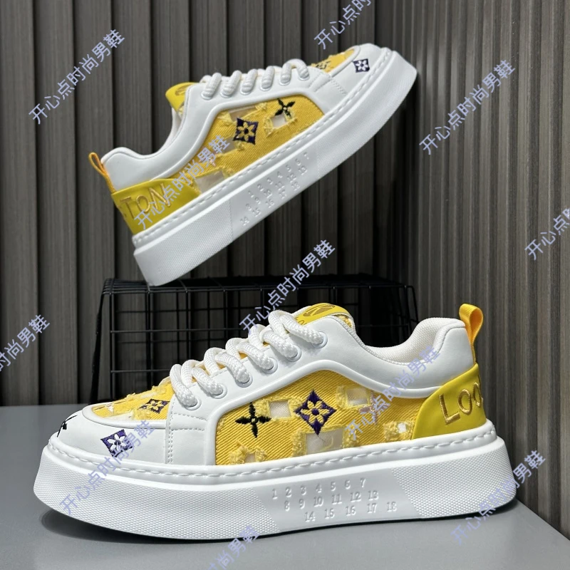 欧洲站男鞋秋季爆款低帮厚底增高板鞋透气舒适轻便百搭运动休闲鞋