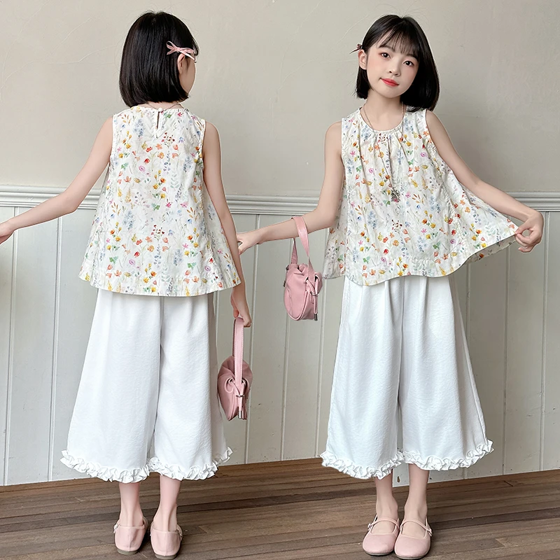 女童夏季套装2025新款碎花儿童洋气宝宝无袖夏装两件套发货潮