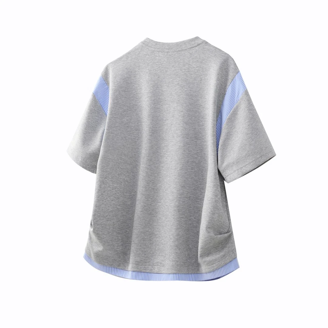 时尚条纹休闲短袖t恤男夏季港风宽松拼接设计感美式上衣半袖圆领