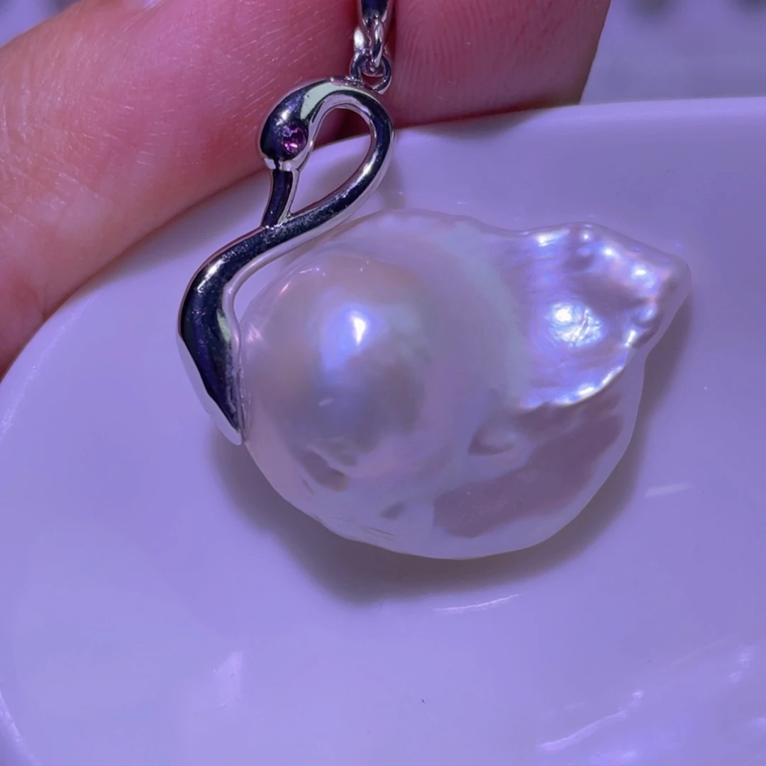 淡水珍珠天然淡水珍珠吊坠银S925镶嵌