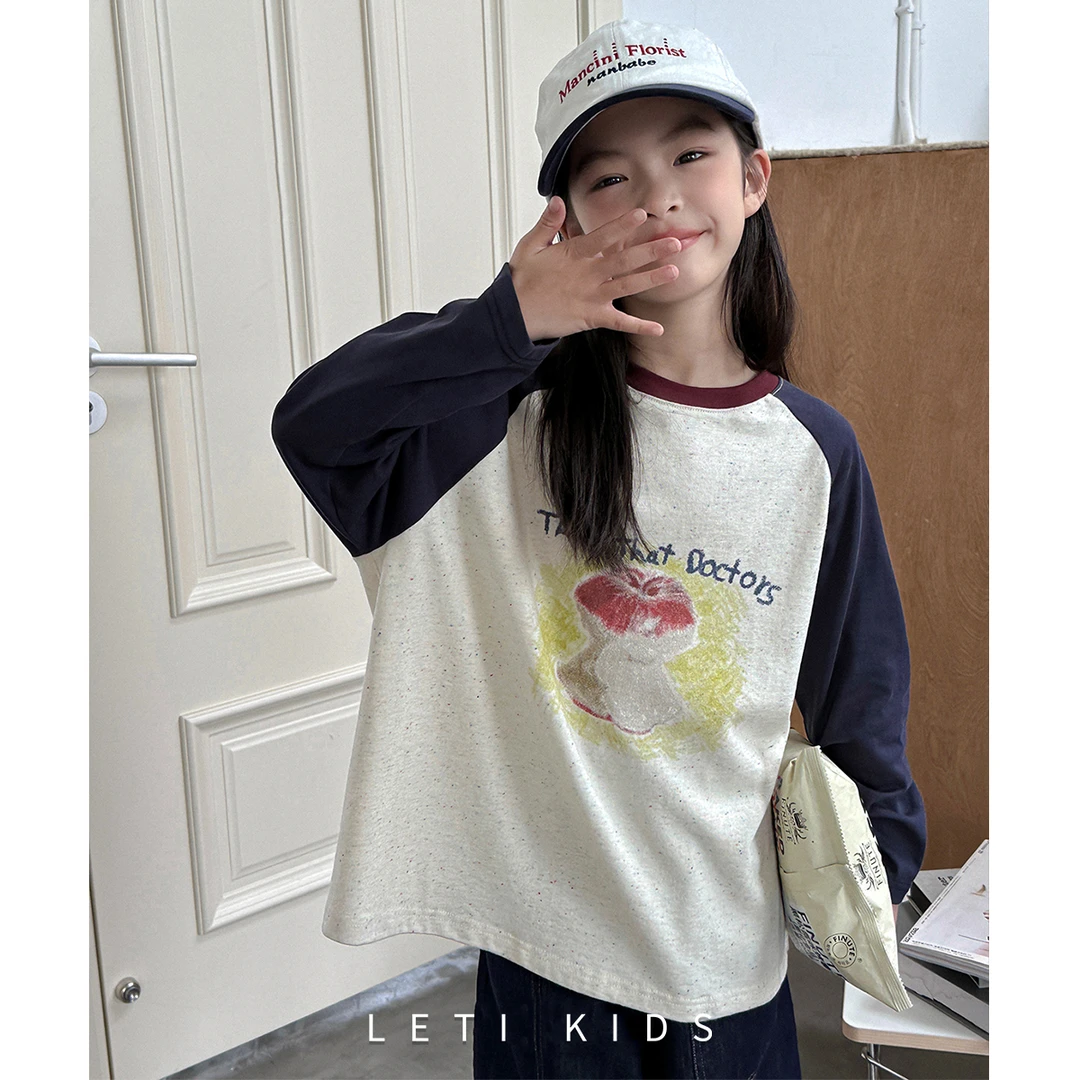 女童T恤秋季新款百搭宽松中大童圆领长袖上衣LTC6102