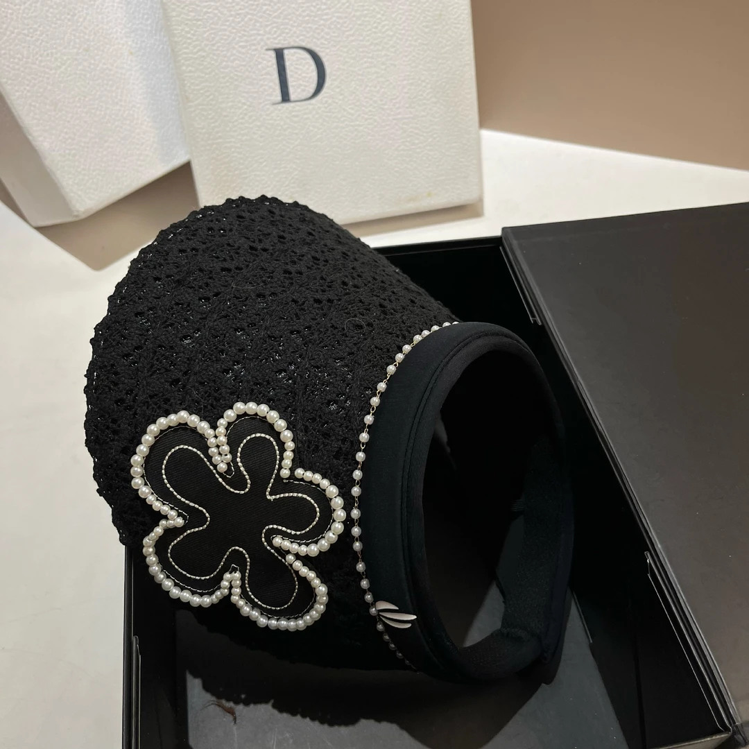 夏季小香风重工珍珠花朵空顶帽韩版甜美蕾丝冰丝加倍防晒太阳帽女