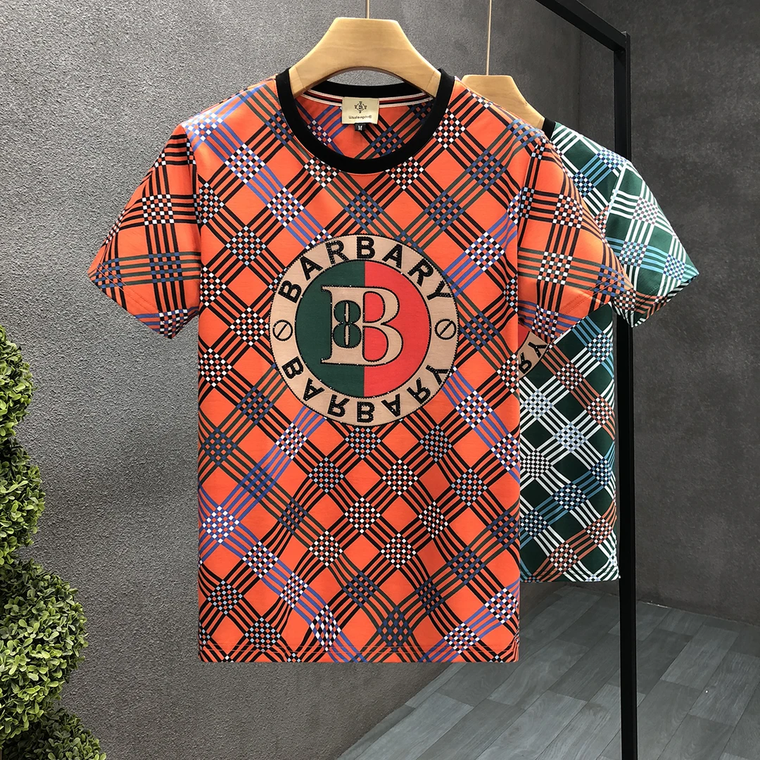 官方正品冰丝滑料透气短袖T恤男士夏季新款时尚橘色宽松圆领上衣