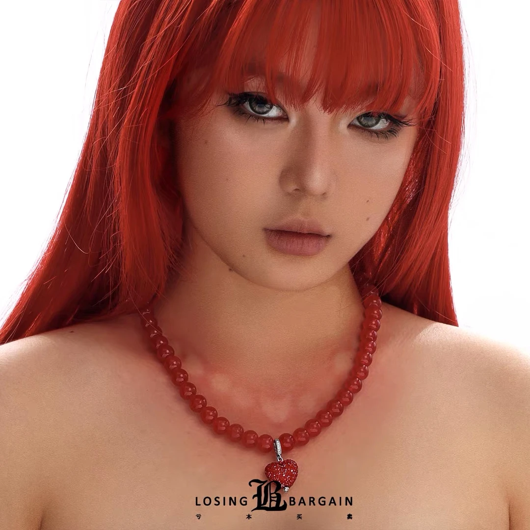 非金属仿水晶项链 LosingBargain原创砂糖爱心冰晶百搭吊坠项链