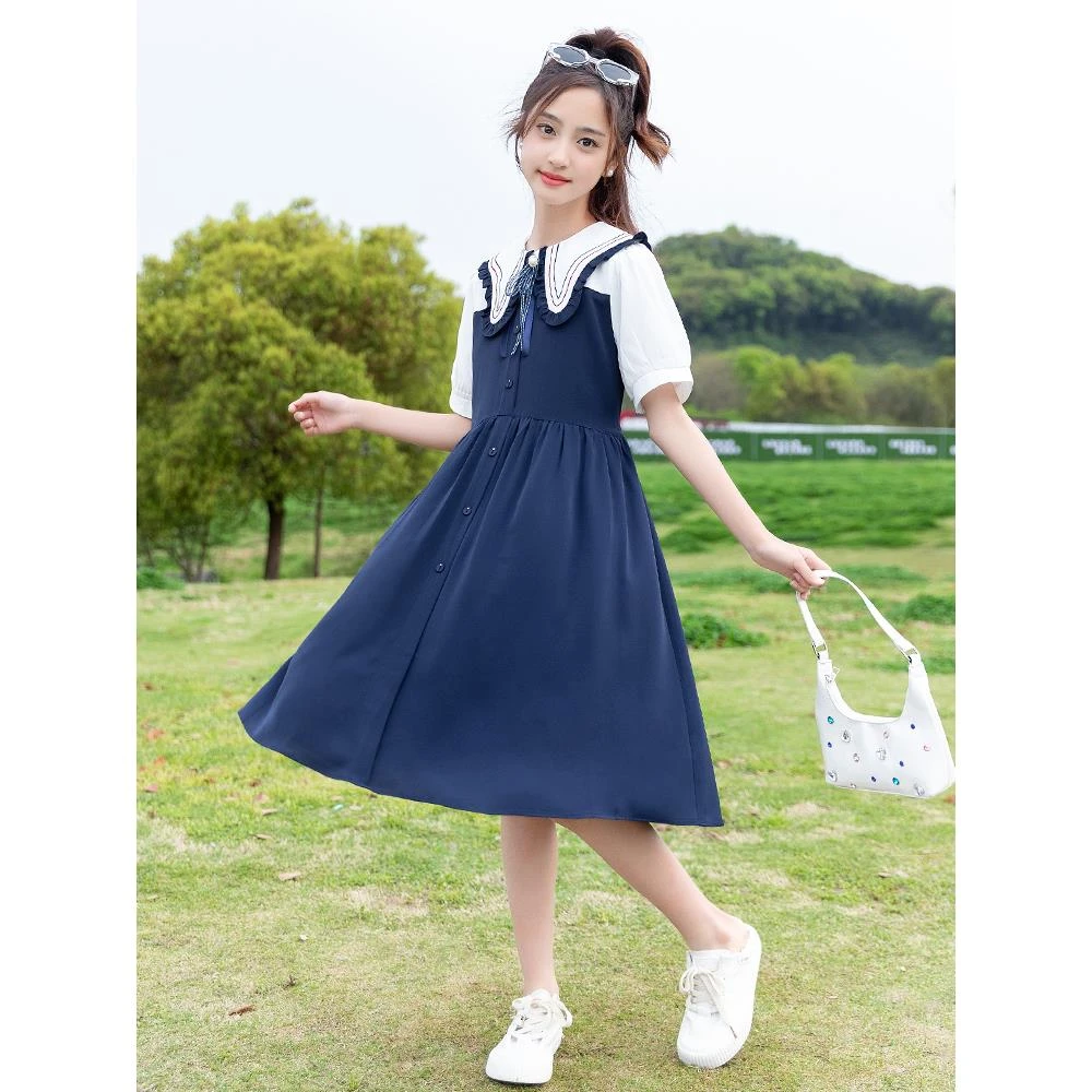女童夏季连衣裙2025新款夏装女孩薄款公主裙夏季大童学院风长裙子