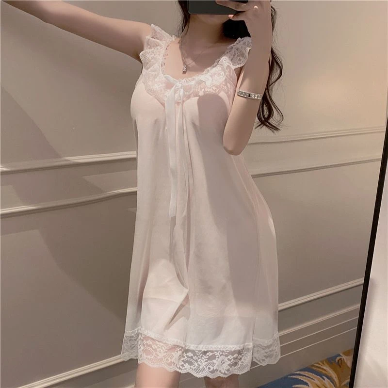 纯欲风仙女ins吊带连衣睡裙女2023年新款夏季性感蕾丝花边家居服