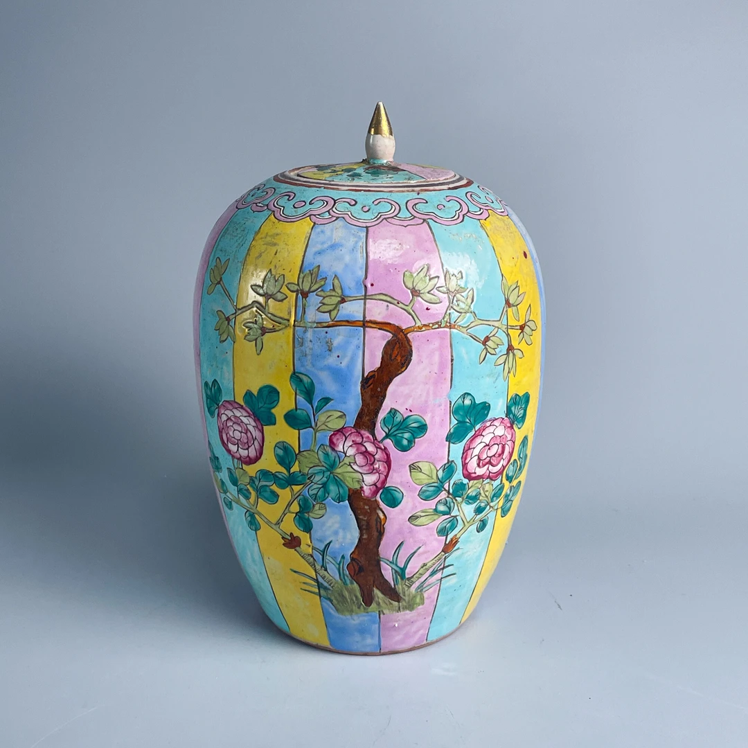 瓷器/古董光绪粉彩冬瓜罐-M25AX007A26古玩/收藏/文物/绣花张