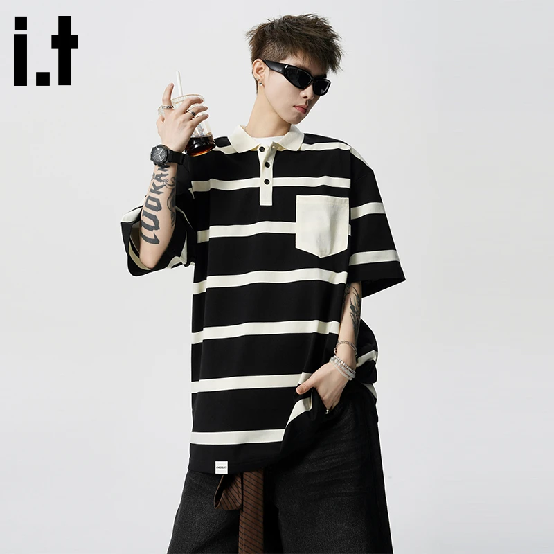 i.t:CHOCOOLATE男士短袖2025夏季新款宽松百搭潮流条纹休闲t恤