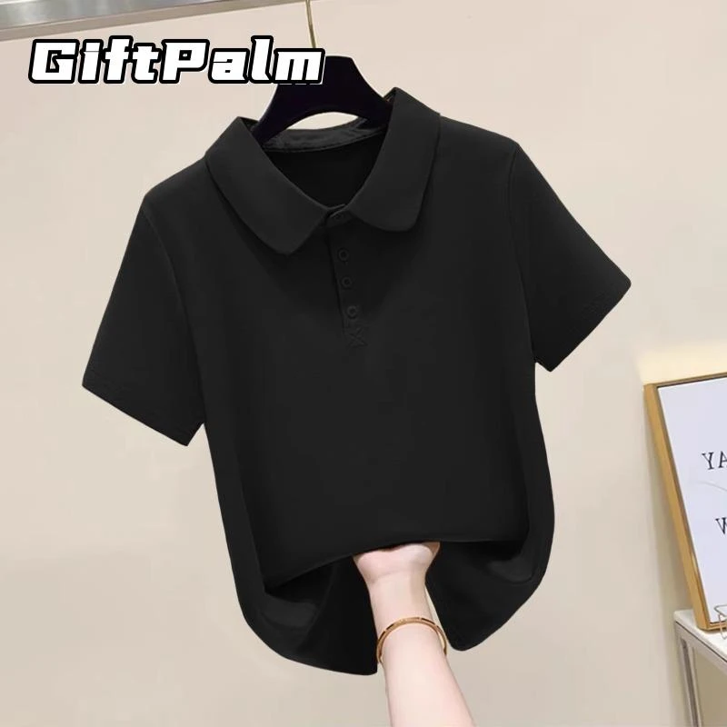 GiftPalmPOLO领短袖T恤女夏季新款休闲百搭体恤宽松时尚洋气显瘦