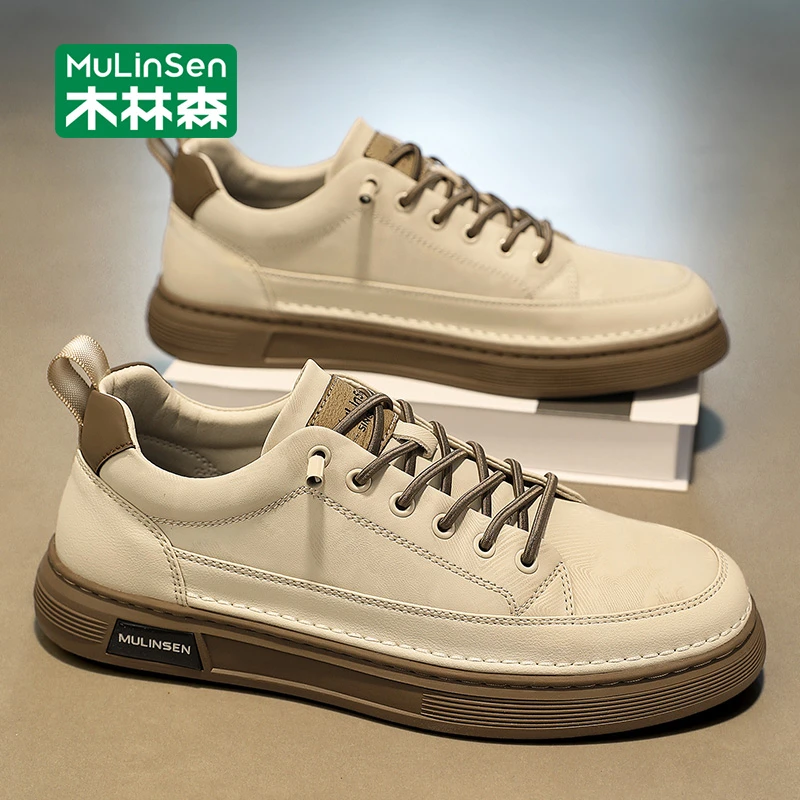 木林森板鞋男款2025新款秋季青少年休闲百搭运动软底增高小白鞋