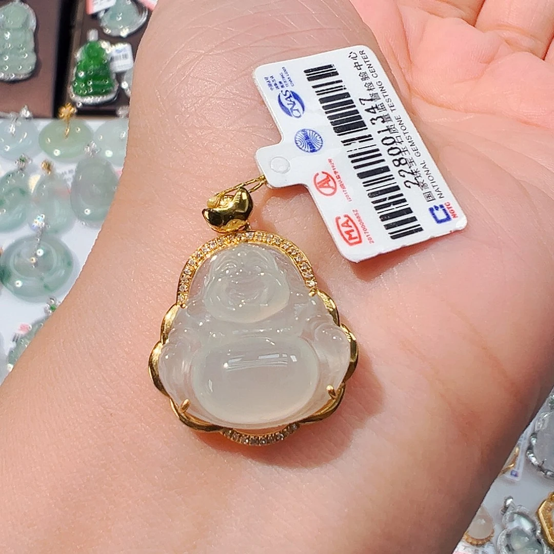 晨***吊坠(不含链)18K金镶嵌翡翠佛公