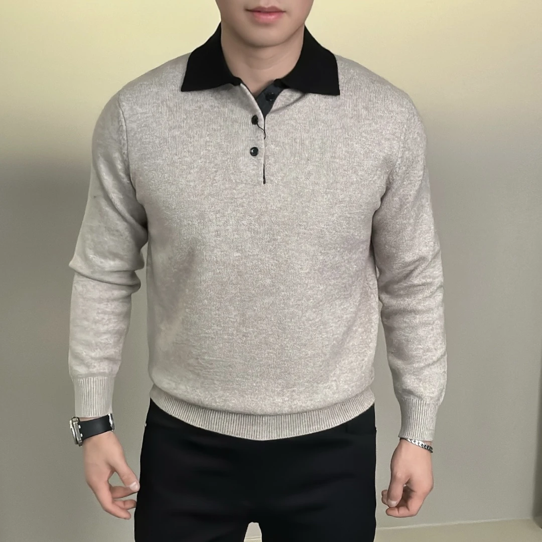 【壹帧品】高级贵气老钱风撞色领POLO衫针织时尚保暖冬季男士毛衣