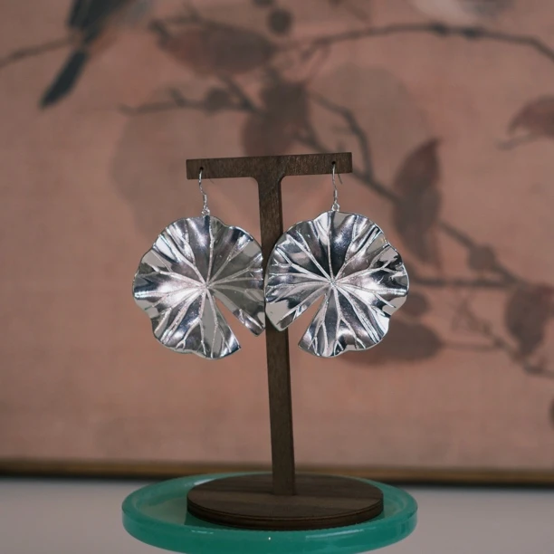 铜合金耳饰 【荷1996】原创设计长款荷叶造型耳环古典复古夸张耳饰