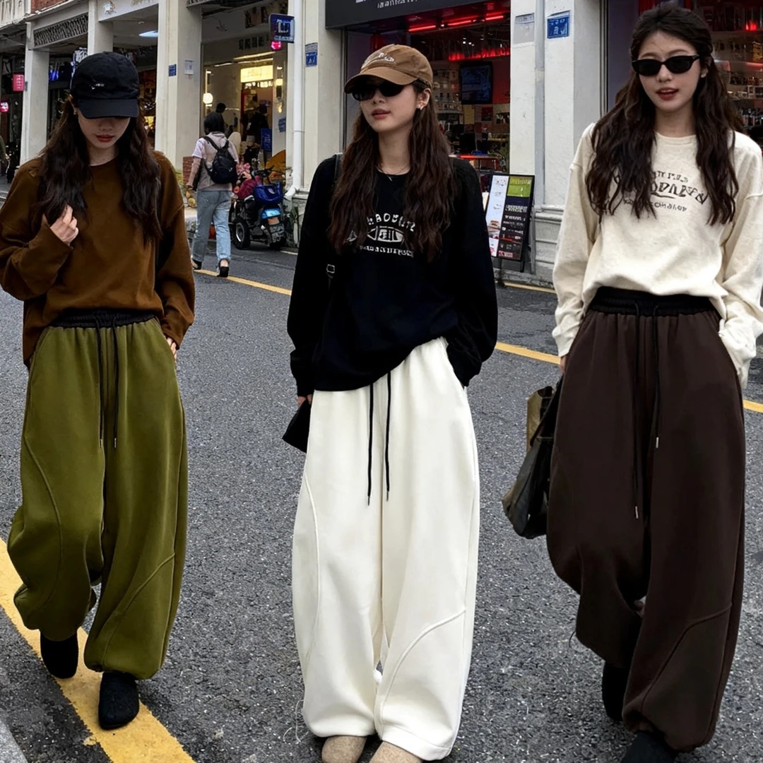 新款洋气高腰冬款裤子运动裤卫裤女士女款加绒宽松流行网红女裤