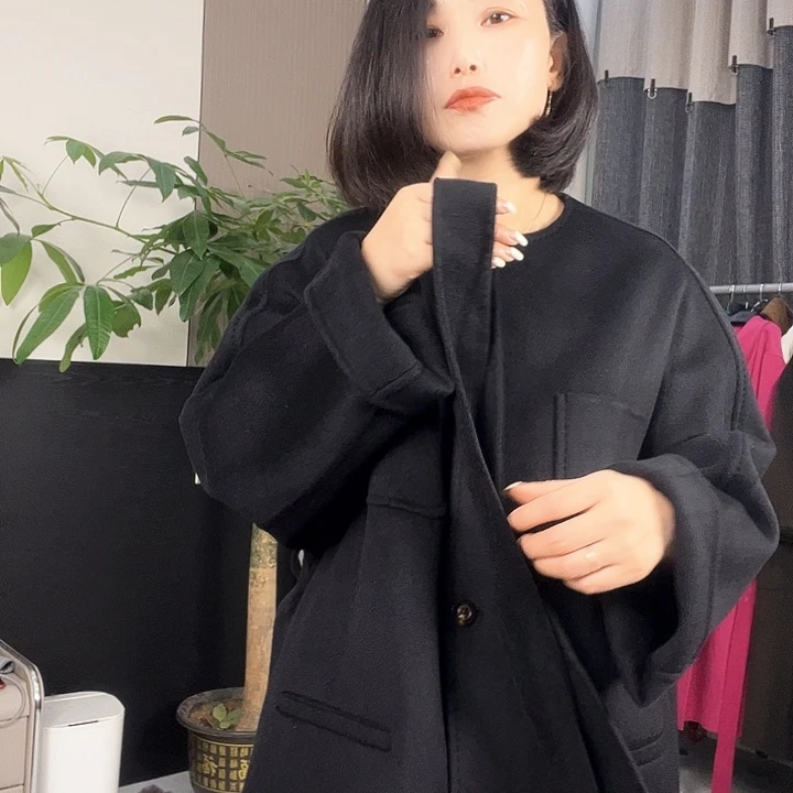 双面呢大衣中长款S码