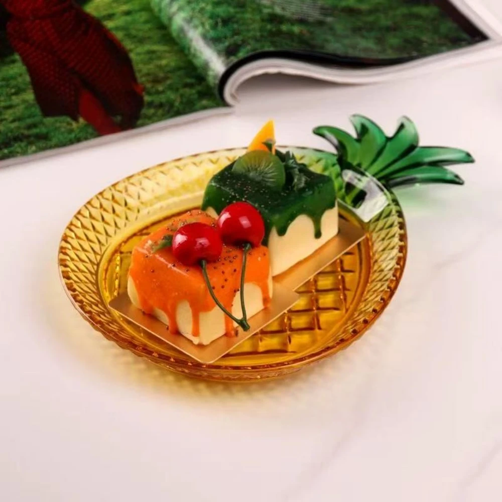 单只-轻奢水晶玻璃菠萝盘创意家用果盘简约个性菠萝果斗干果盘