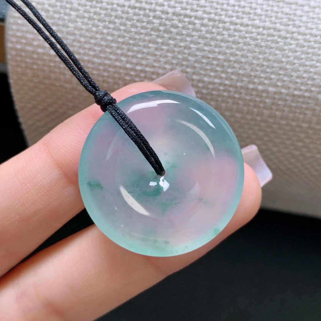 缅甸天然A货翡翠冰种飘绿平安扣怀古吊坠冰透时尚28*5.8