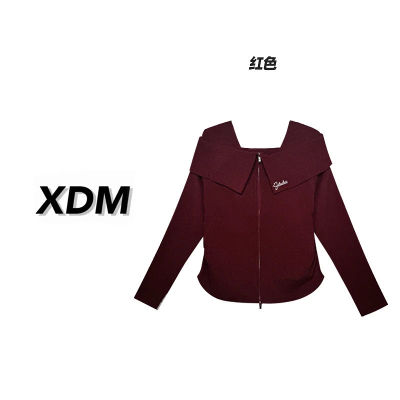 2025秋季大码女装新款纯欲辣妹不规则一字肩薄款针织衫3112