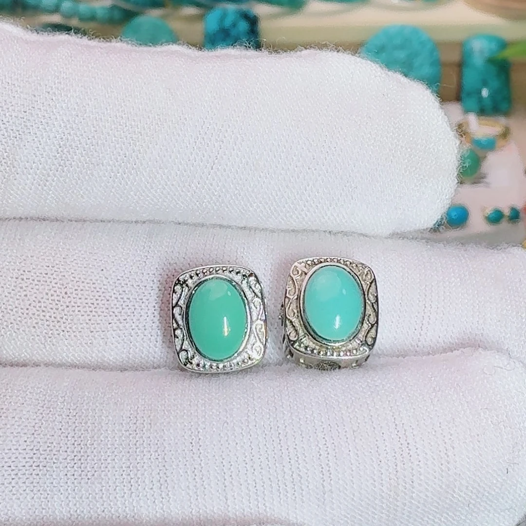 绿松石银S925镶嵌珠宝奇石背云儿