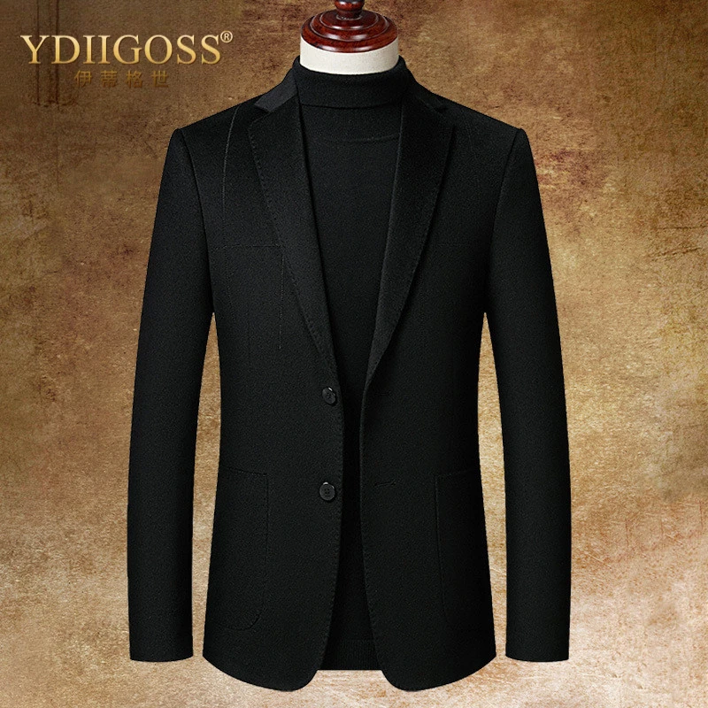 YDIIGOSS高级羊毛西装外套男2025春秋羊绒休闲男装新款毛呢西服