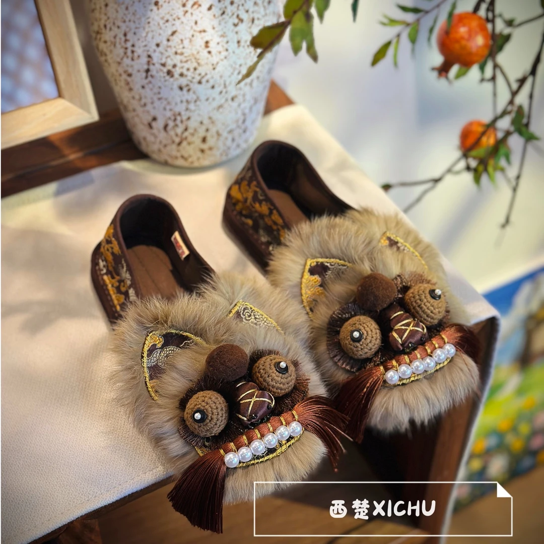 【虎伶-薄绒】西楚中国风布鞋千层底织锦缎提花面料虎头鞋