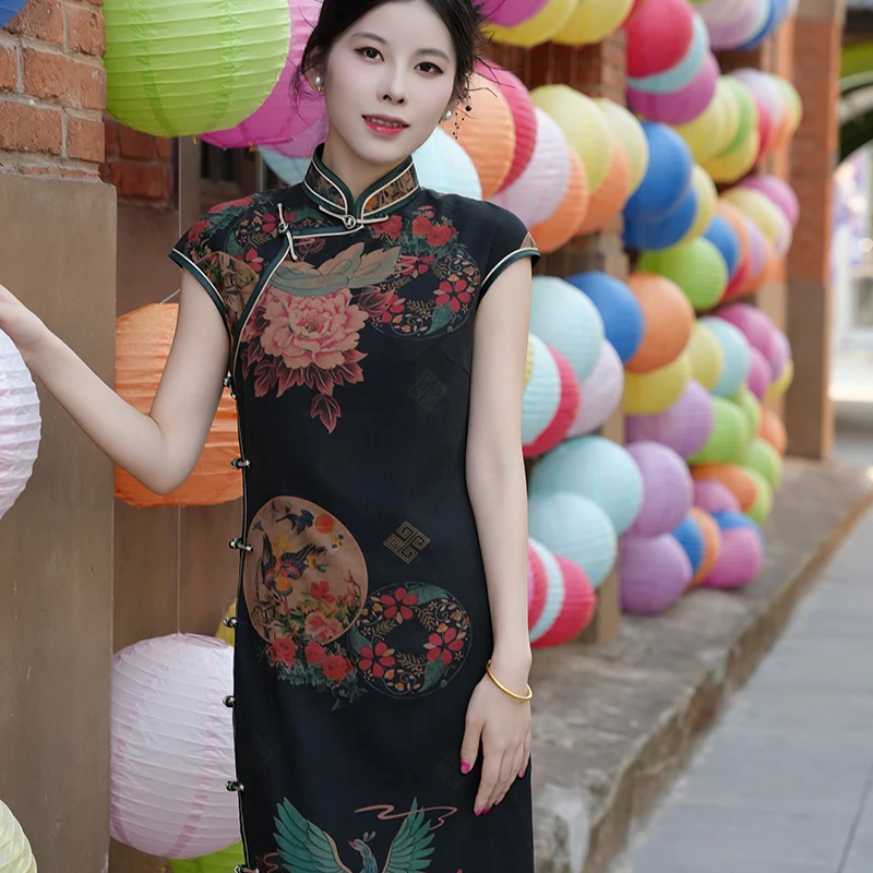 【洛阳】玲珑缎秋长旗袍40姆米桑蚕丝香云纱气质中式修身文艺民国风