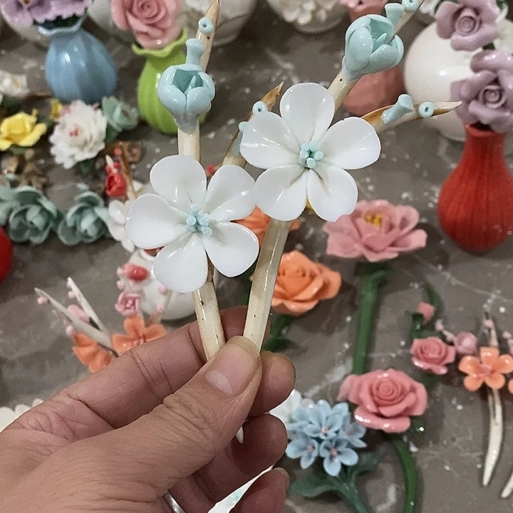 瓷片纯手工陶瓷花摆件瑕