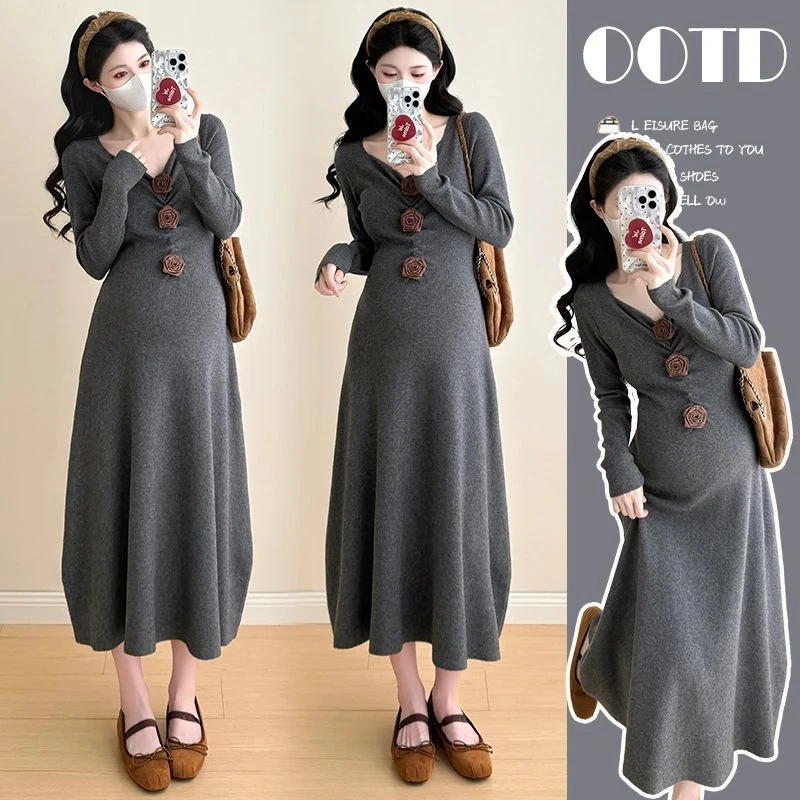 孕妇装早秋新款休闲宽松显瘦连衣裙中长款慵懒风百搭打底连衣裙