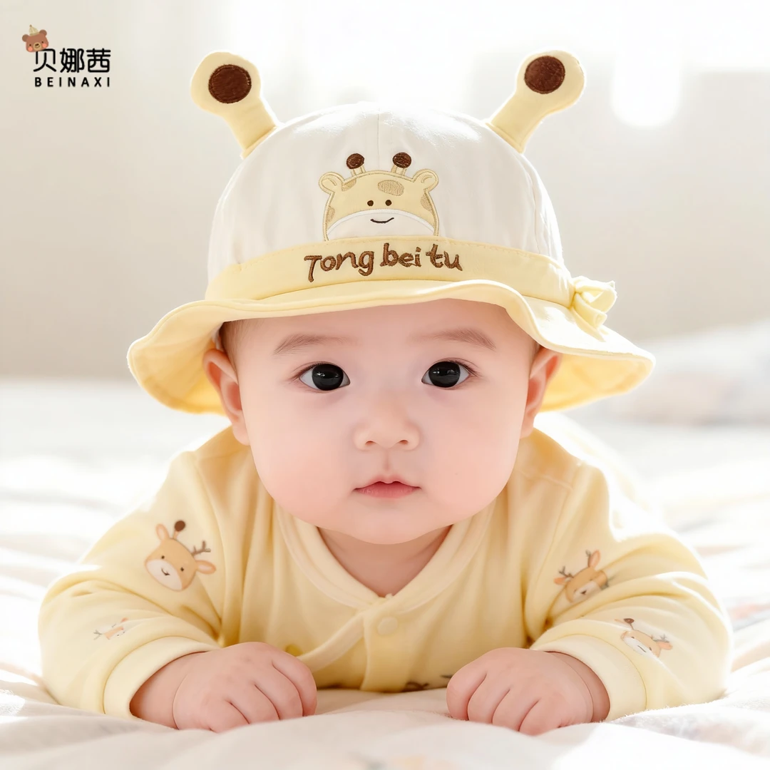 Beinaqian/贝娜茜婴儿帽子春秋男宝宝防晒帽渔夫帽外出可爱遮阳帽