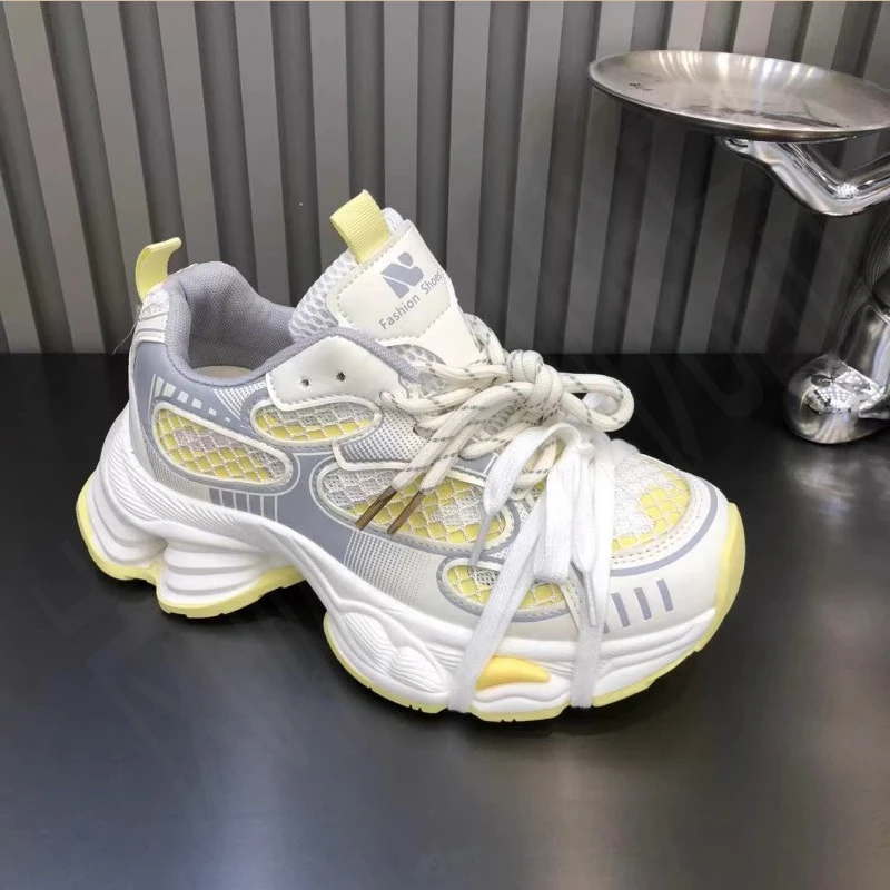 欧货厚底老爹鞋女2025新款超火夏季网面透气增高显脚小休闲运动鞋