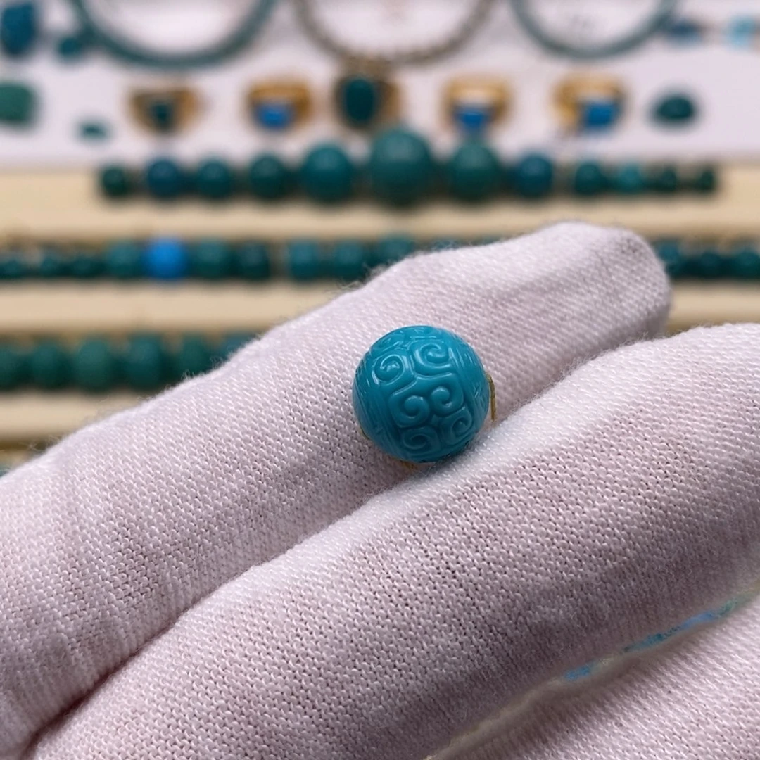 绿松石未镶嵌珠宝奇石回纹圆珠9.8mm