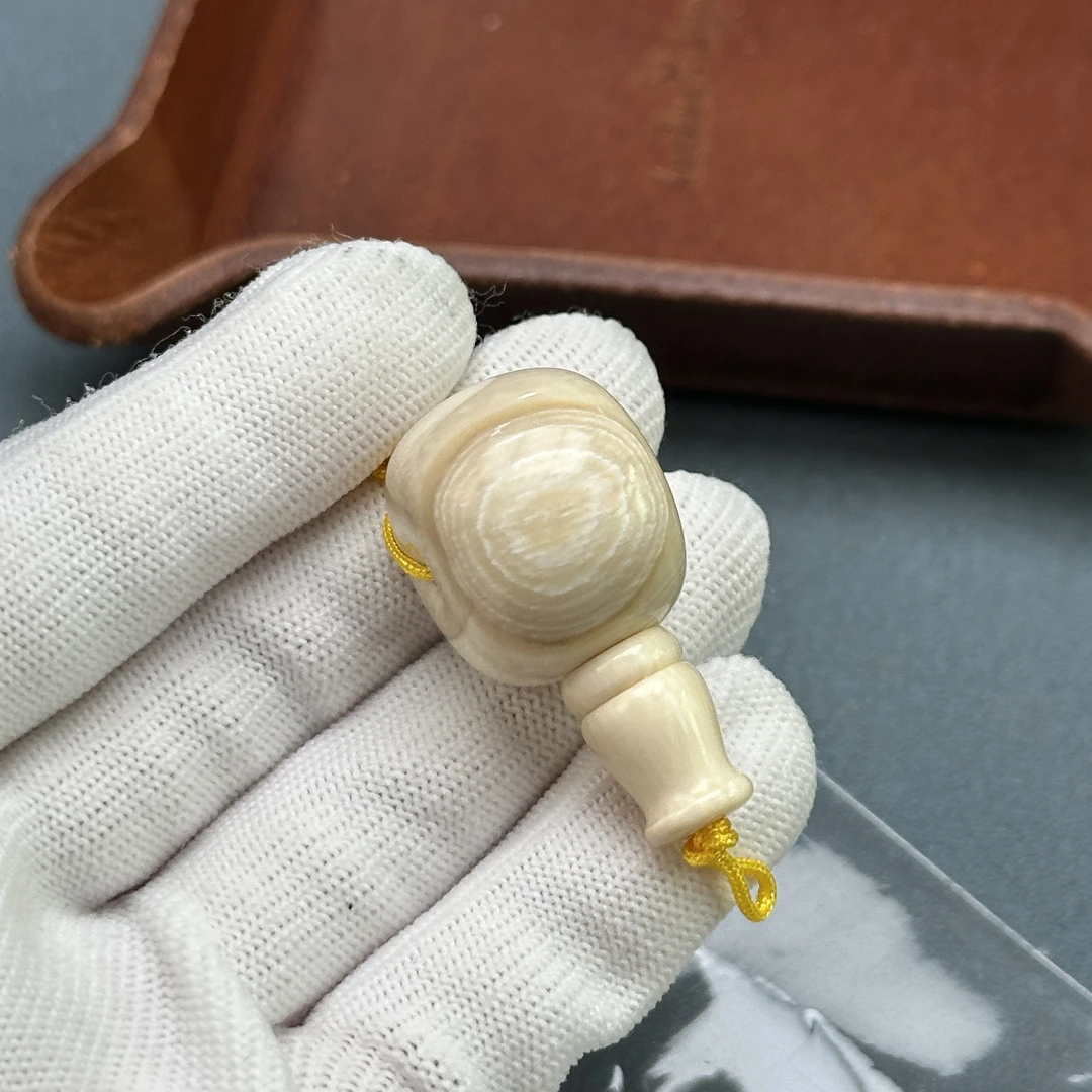 J7572天然猛犸牙藏式芝士皮三通19x38mm支持鉴定 假一罚四