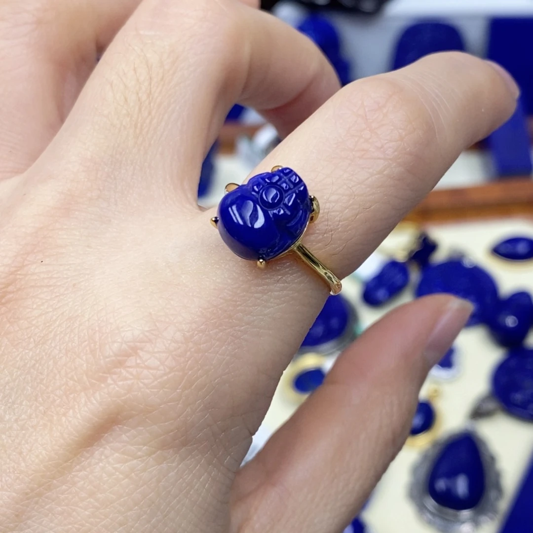 青金石戒指银S925镀金镶嵌