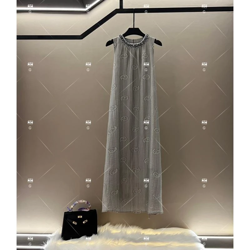 【L姐】季新款复古时尚百搭印花无袖连衣裙 H-661